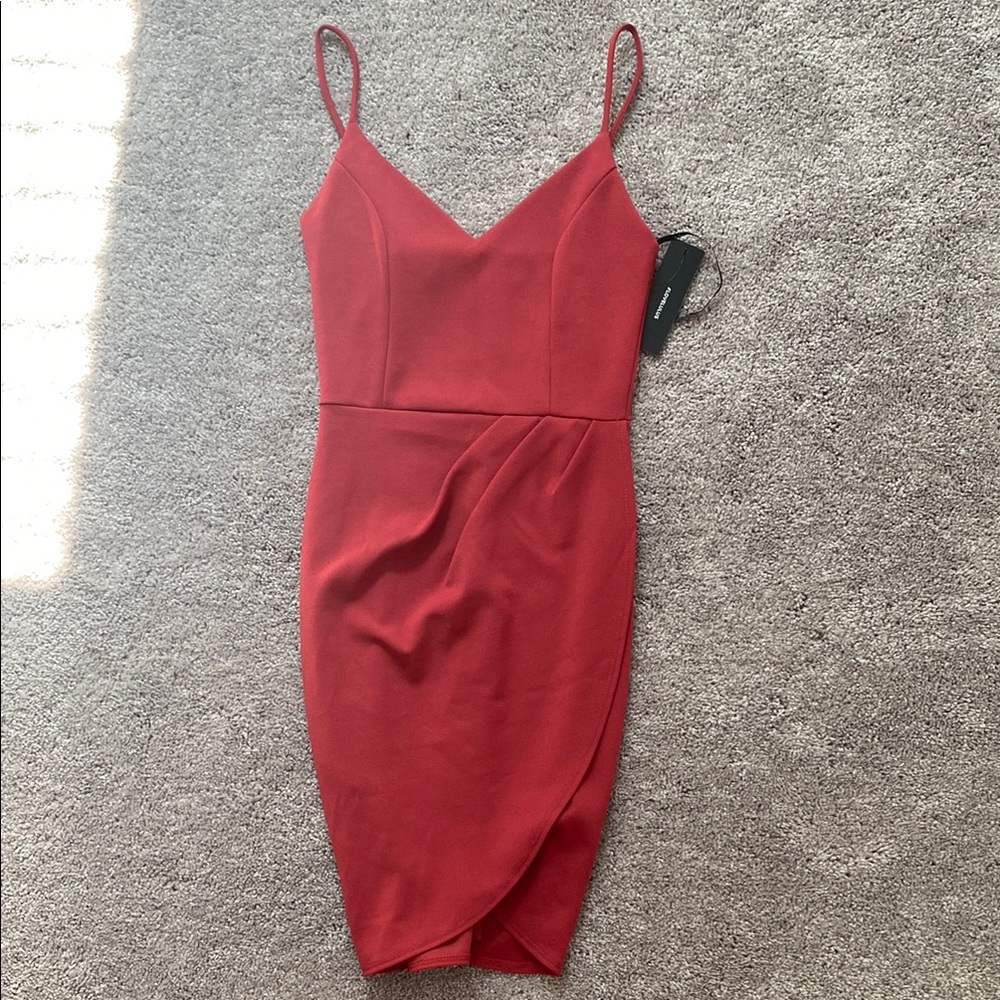 Lulu's Orange and Pink Asymmetrical Ruched Mini Dress
